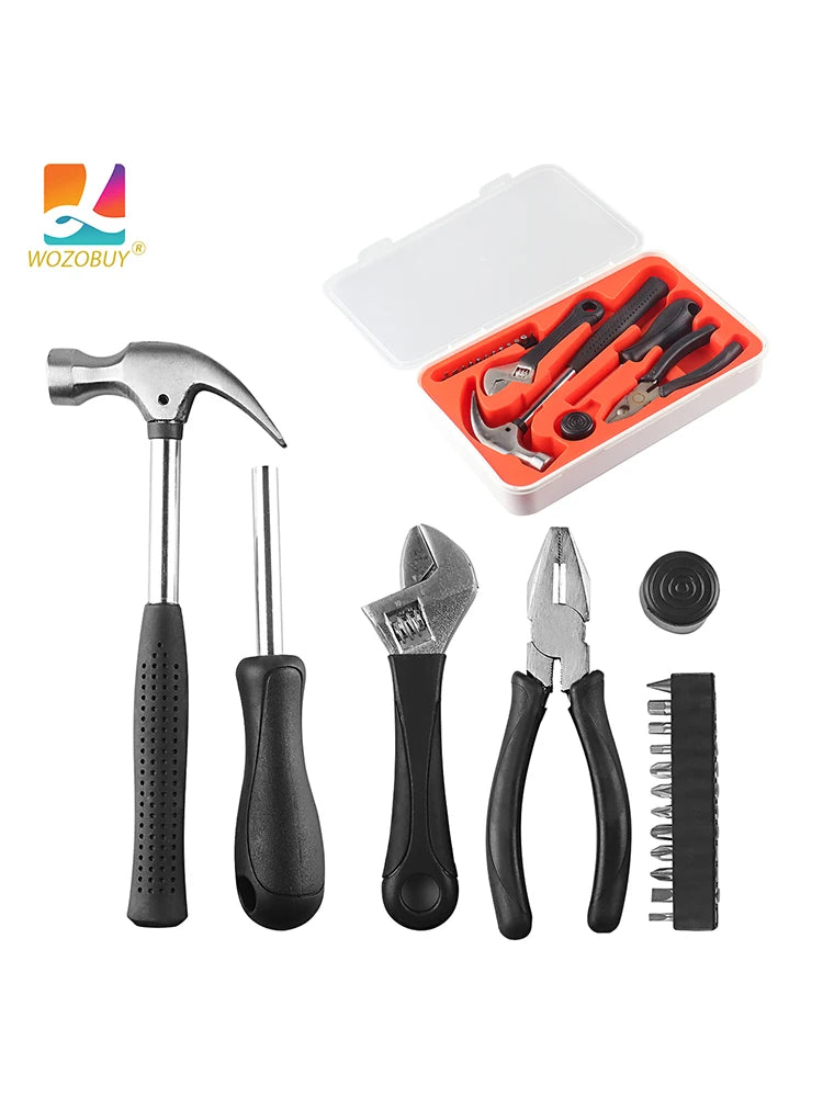 Household Hand Tools Set General House Hold Hand Tool Kit with Plastic Toolbox Storage Case Used to Car Repair and Home Repair