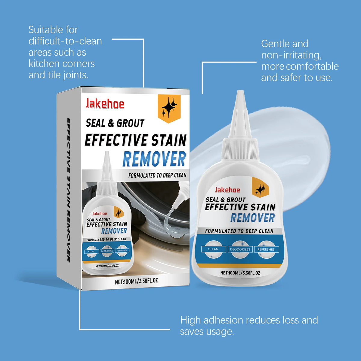 Jakehoe Stain Removal Gel Multipurpose Household Decontamination Cleaning Gel Household Sealing Ring Gap Decontamination Agent