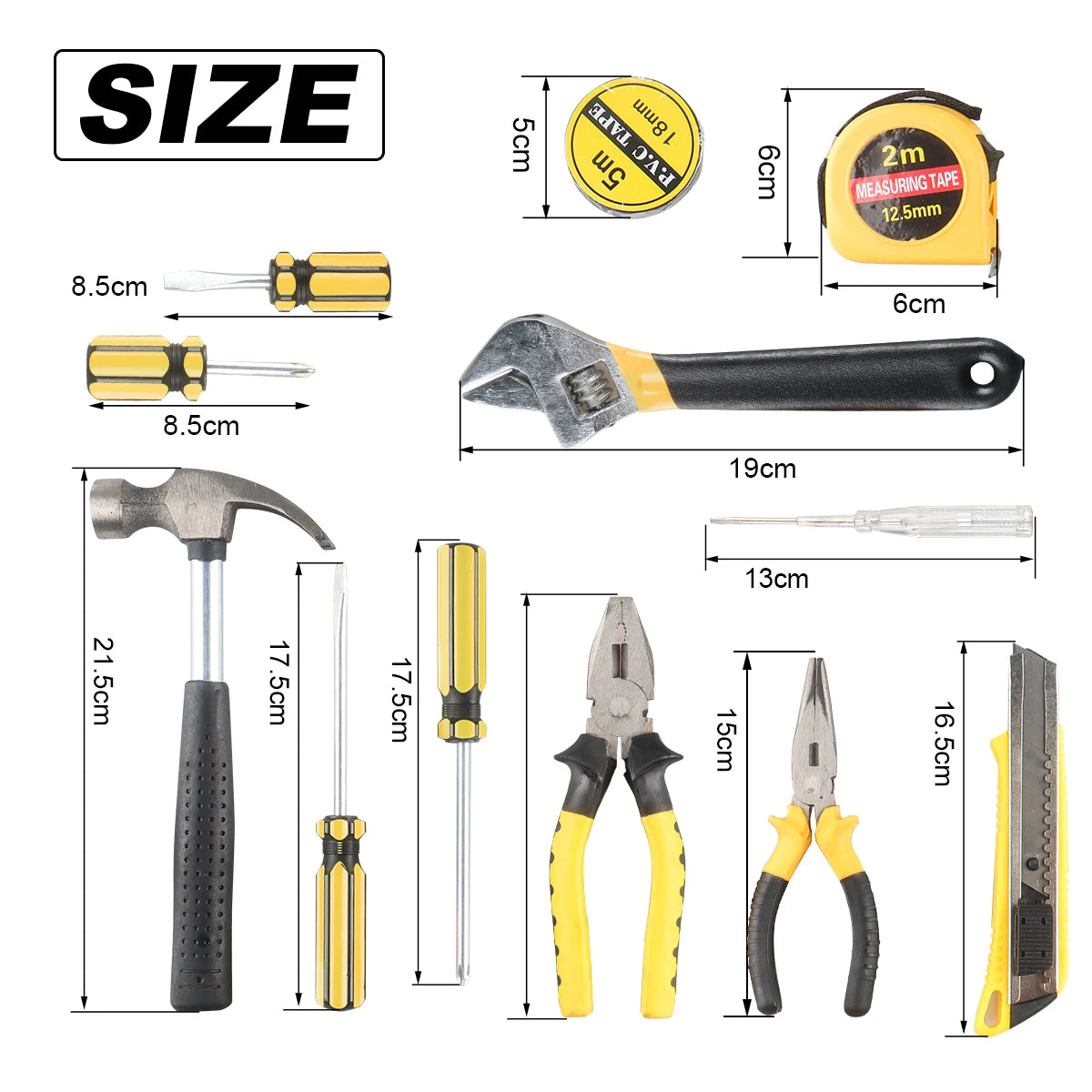 Household Hand Tools Set General House Hold Hand Tool Kit with Plastic Toolbox Storage Case Used to Car Repair and Home Repair