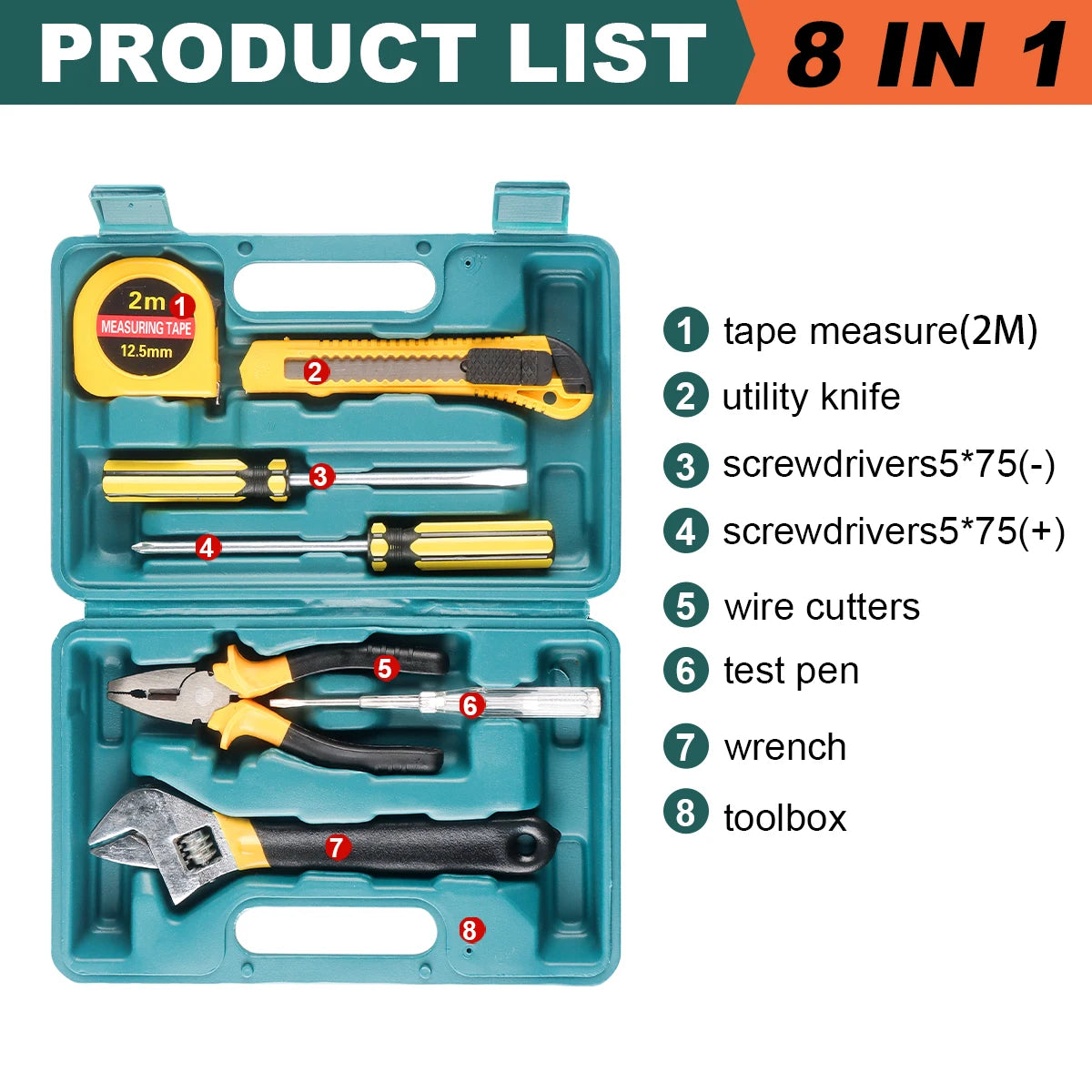 Household Hand Tools Set General House Hold Hand Tool Kit with Plastic Toolbox Storage Case Used to Car Repair and Home Repair