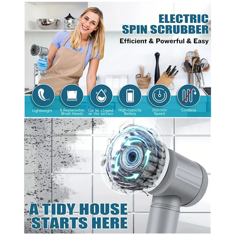 Household Multi functional Handheld Electric Cleaning Brush Dishwashing Brush Kitchen Household 6pcs/Set