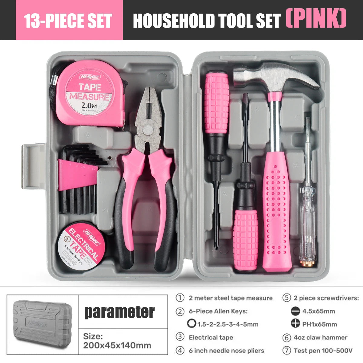 Household Hand Tools Set General House Hold Hand Tool Kit with Plastic Toolbox Storage Case Used to Car Repair and Home Repair