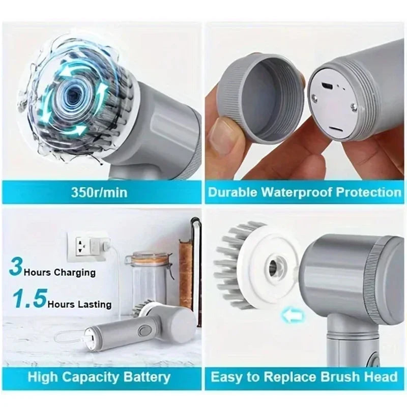 Household Multi functional Handheld Electric Cleaning Brush Dishwashing Brush Kitchen Household 6pcs/Set