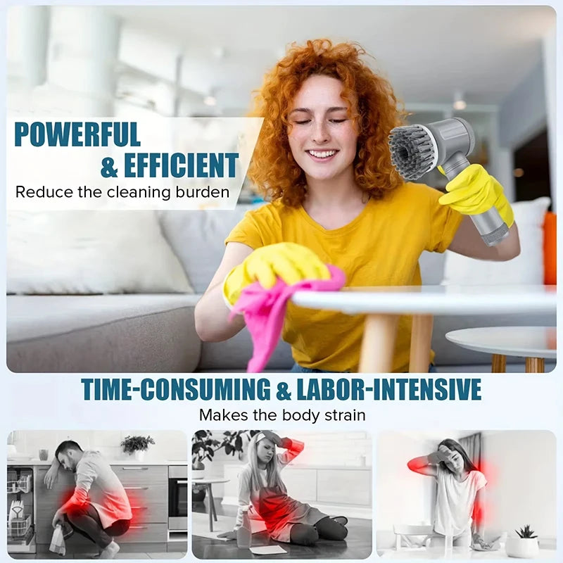 Household Multi functional Handheld Electric Cleaning Brush Dishwashing Brush Kitchen Household 6pcs/Set