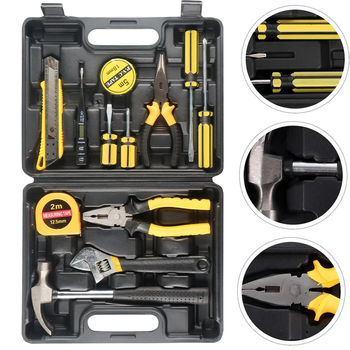 Household Hand Tools Set General House Hold Hand Tool Kit with Plastic Toolbox Storage Case Used to Car Repair and Home Repair