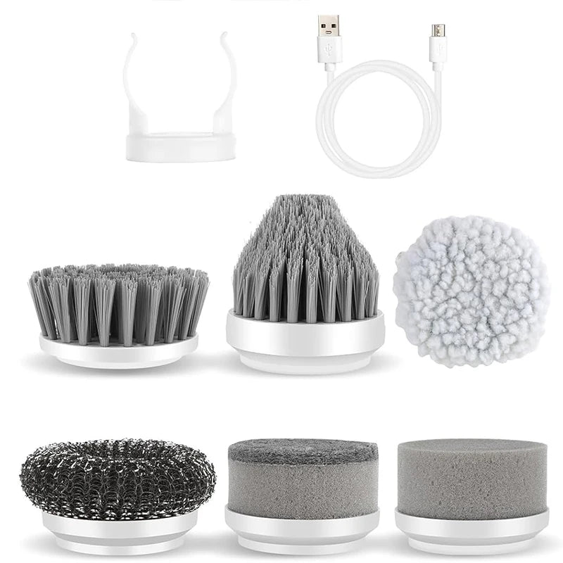 Household Multi functional Handheld Electric Cleaning Brush Dishwashing Brush Kitchen Household 6pcs/Set