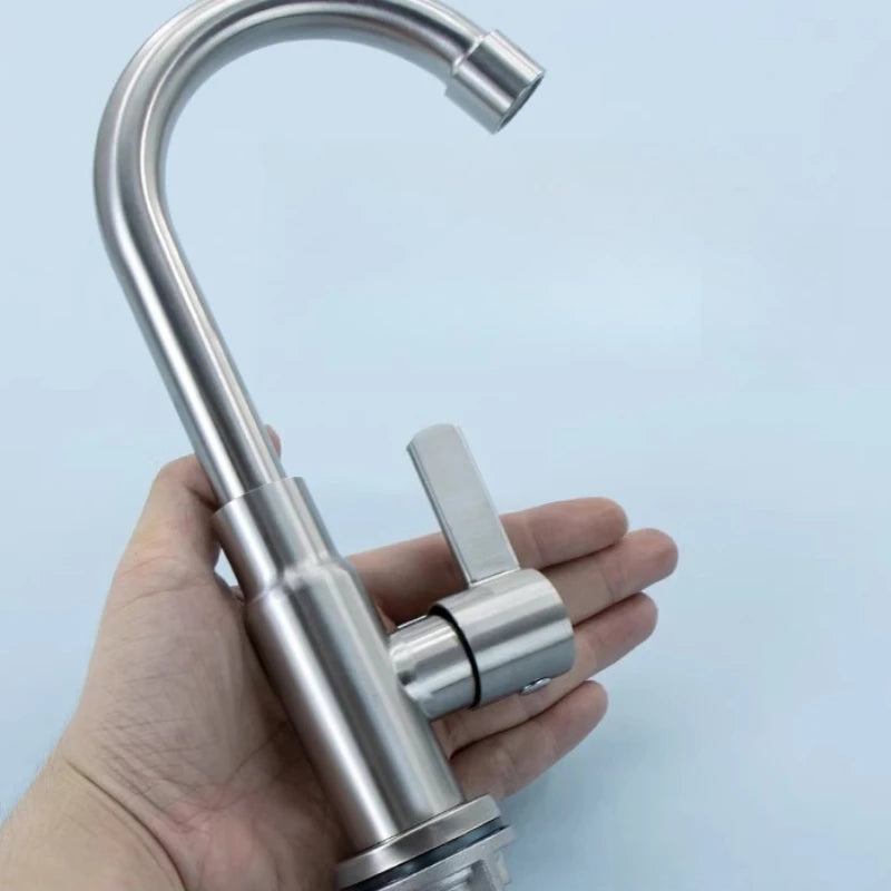 1pc Stainless Steel Faucet Bathroom Single Cooling Faucet Kitchen Household Dishwashing Faucet Household Hardware Accessories