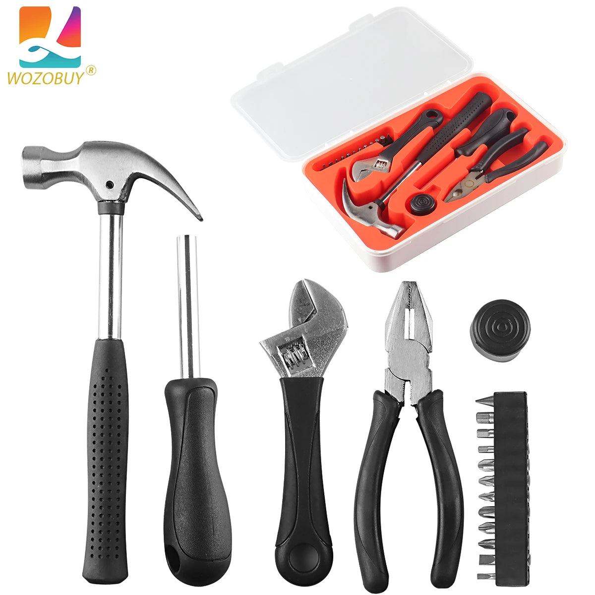Household Hand Tools Set General House Hold Hand Tool Kit with Plastic Toolbox Storage Case Used to Car Repair and Home Repair
