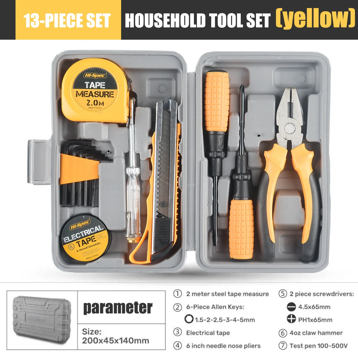 Household Hand Tools Set General House Hold Hand Tool Kit with Plastic Toolbox Storage Case Used to Car Repair and Home Repair