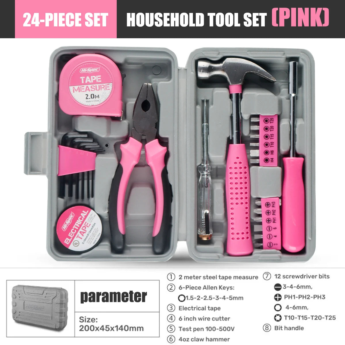 Household Hand Tools Set General House Hold Hand Tool Kit with Plastic Toolbox Storage Case Used to Car Repair and Home Repair