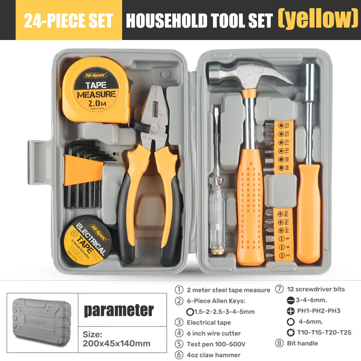 Household Hand Tools Set General House Hold Hand Tool Kit with Plastic Toolbox Storage Case Used to Car Repair and Home Repair